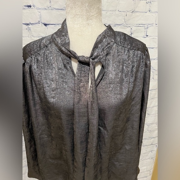 Ann Taylor factory silver long sleeve tie neck blouse Size XL - Picture 2 of 7